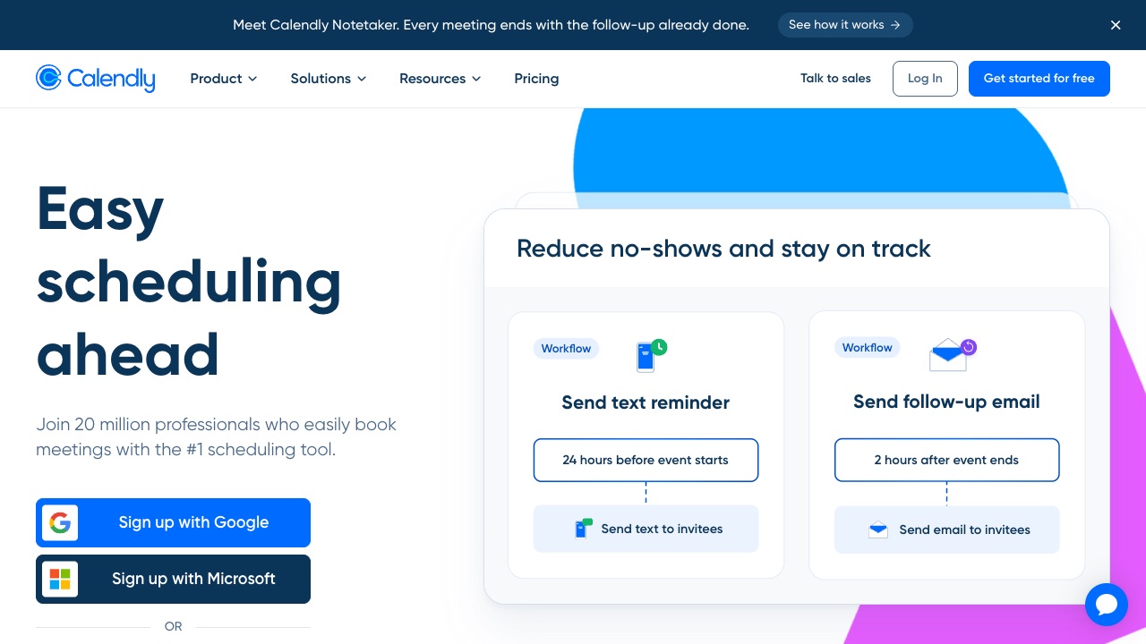 Calendlyの公式サイトのファーストビュー
