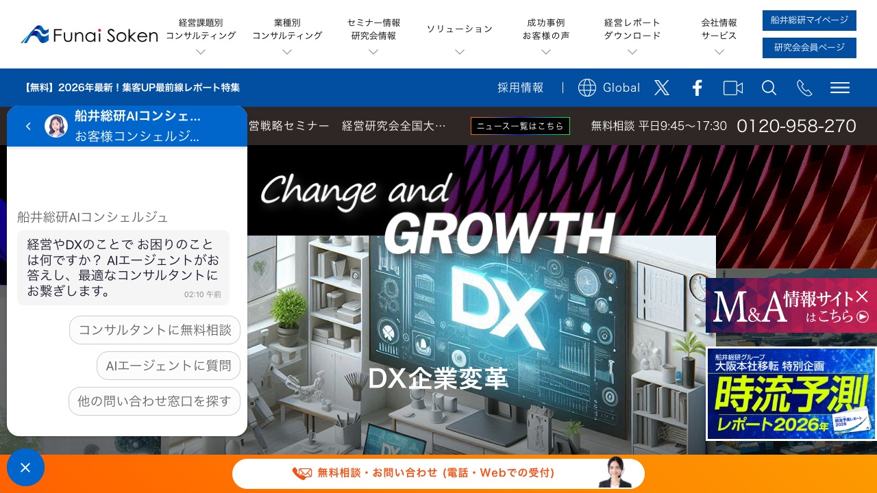 船井総合研究所の公式サイトのファーストビュー