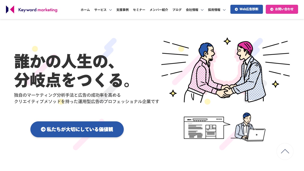株式会社キーワードマーケティングの公式サイトのファーストビュー