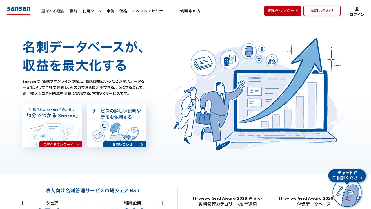 Sansanの公式サイトのファーストビュー