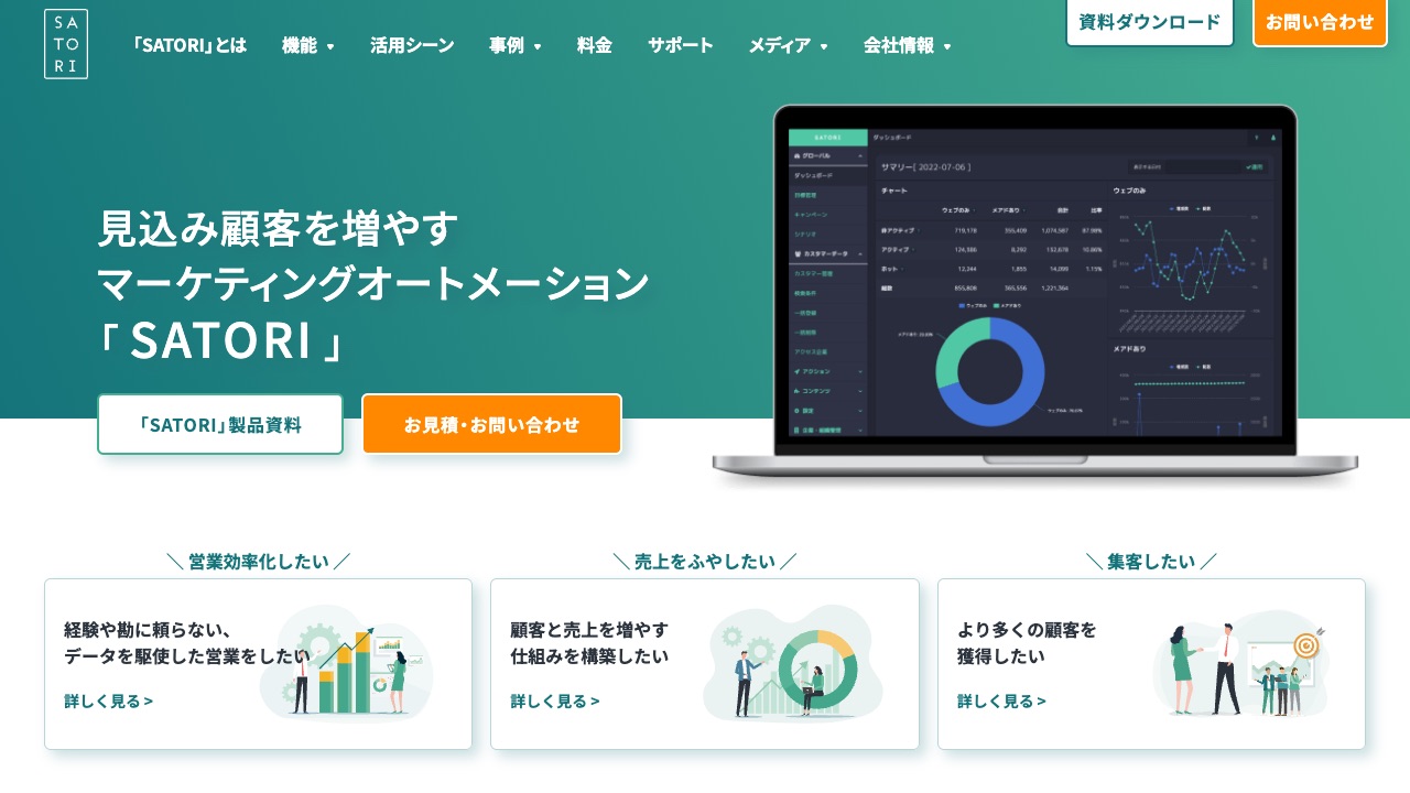 SATORIの公式サイトのファーストビュー