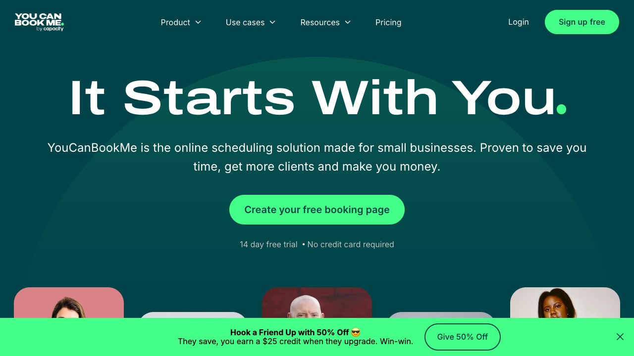 YouCanBook.meの公式サイトのファーストビュー